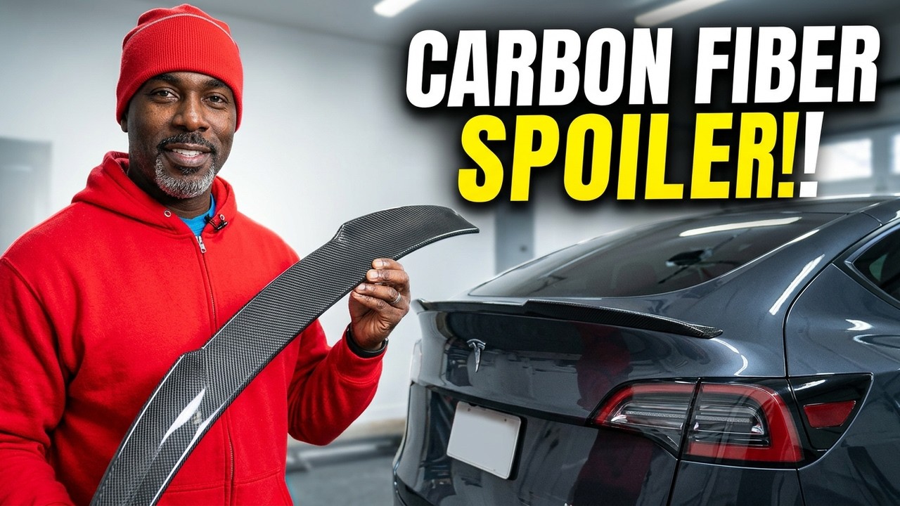 Tesla Model Y EVBASE Roof Spoiler Real carbon fiber install - YouTube