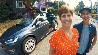 My MOM  in the new TESLA