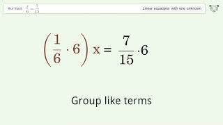Solve x/6=7/15: Linear Equation Video Solution | Tiger Algebra