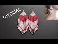 beaded heart earrings tutorial, brick stitch earrings with fringe