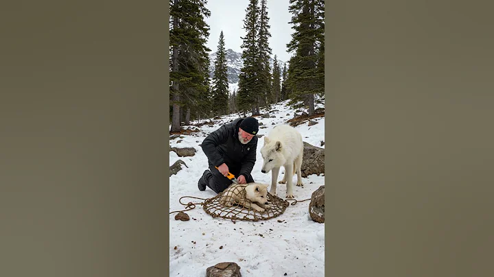 Mother Snow Wolf Saves Her Cubs with the Help of an Old Guy! #animals #rescueanimals #humanity