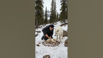 Thumbnail of Mother Snow Wolf Saves Her Cubs with the Help of an Old Guy! #animals #rescueanimals #humanity