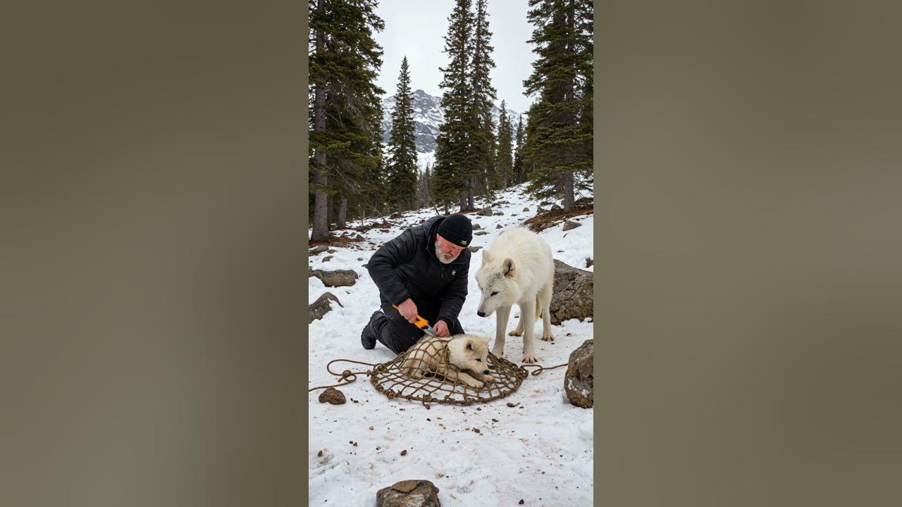 Mother Snow Wolf Saves Her Cubs with the Help of an Old Guy! #animals #rescueanimals #humanity