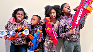 HUGE Nerf GAME!! - Shasha And Shiloh EPIC Nerf Mega Mastodon - Onyx Kids