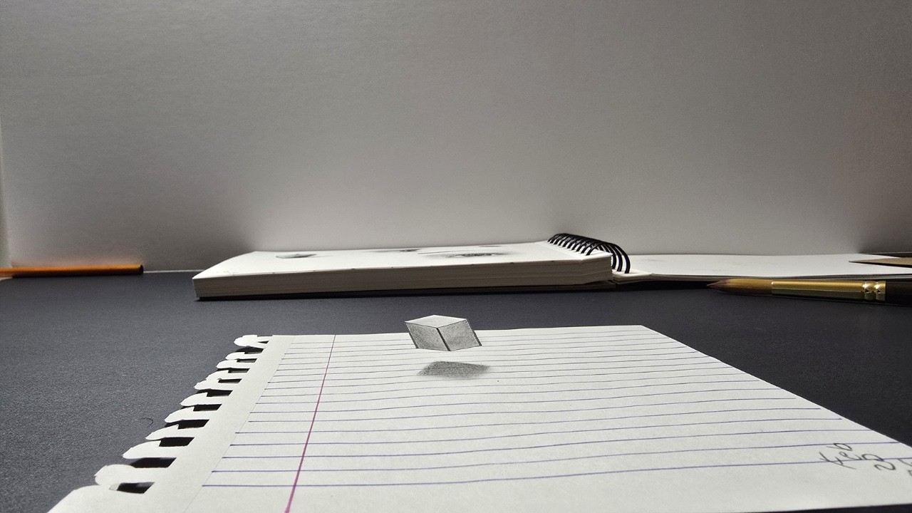 كيفية رسم مكعب ثلاثي الأبعاد على ورقة How to draw a 3D cube on a paper #3D #drawing #art #sketch