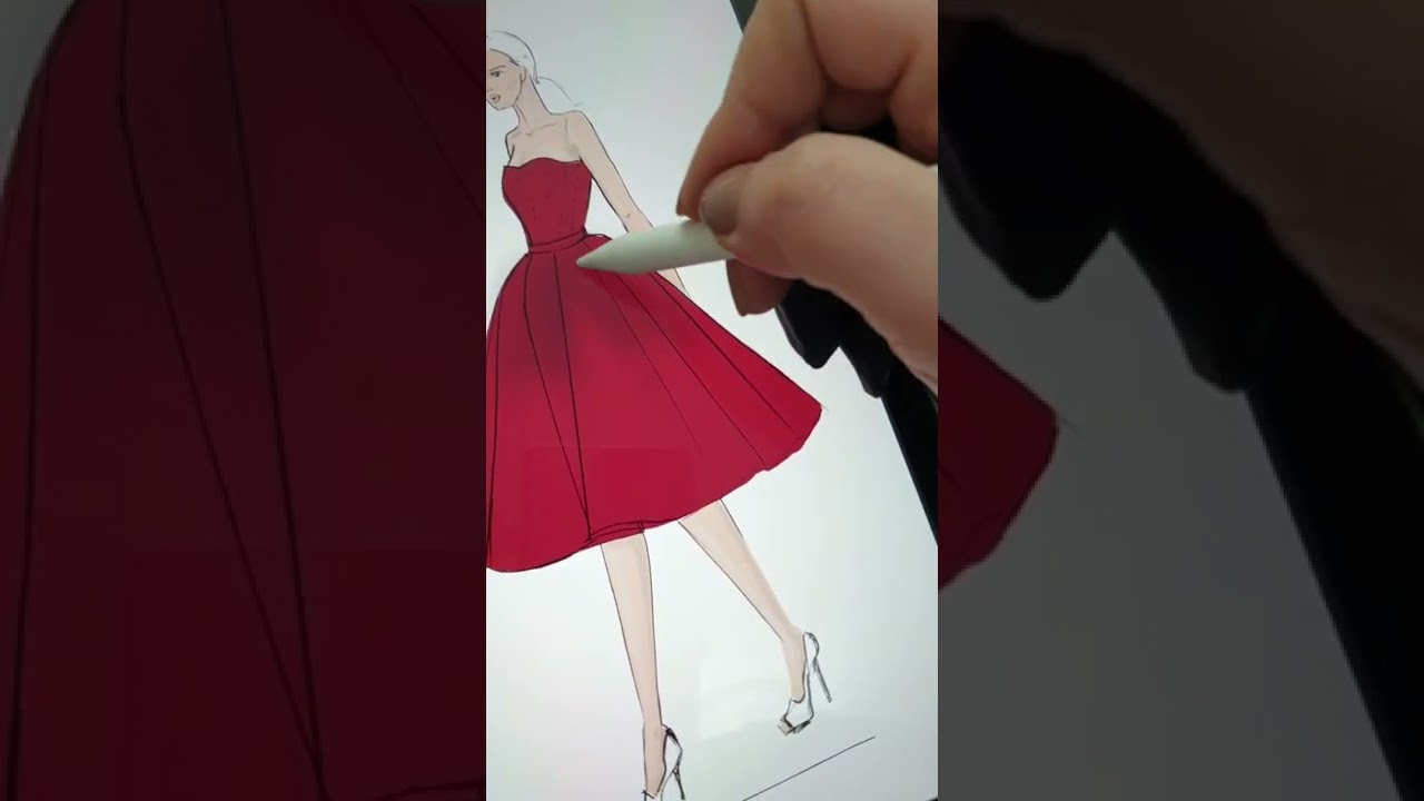 تعليم رسم وإظهار التدريج اللونى في القماش و توضيح الظل والنور👩‍🎨 / رسم أزياء