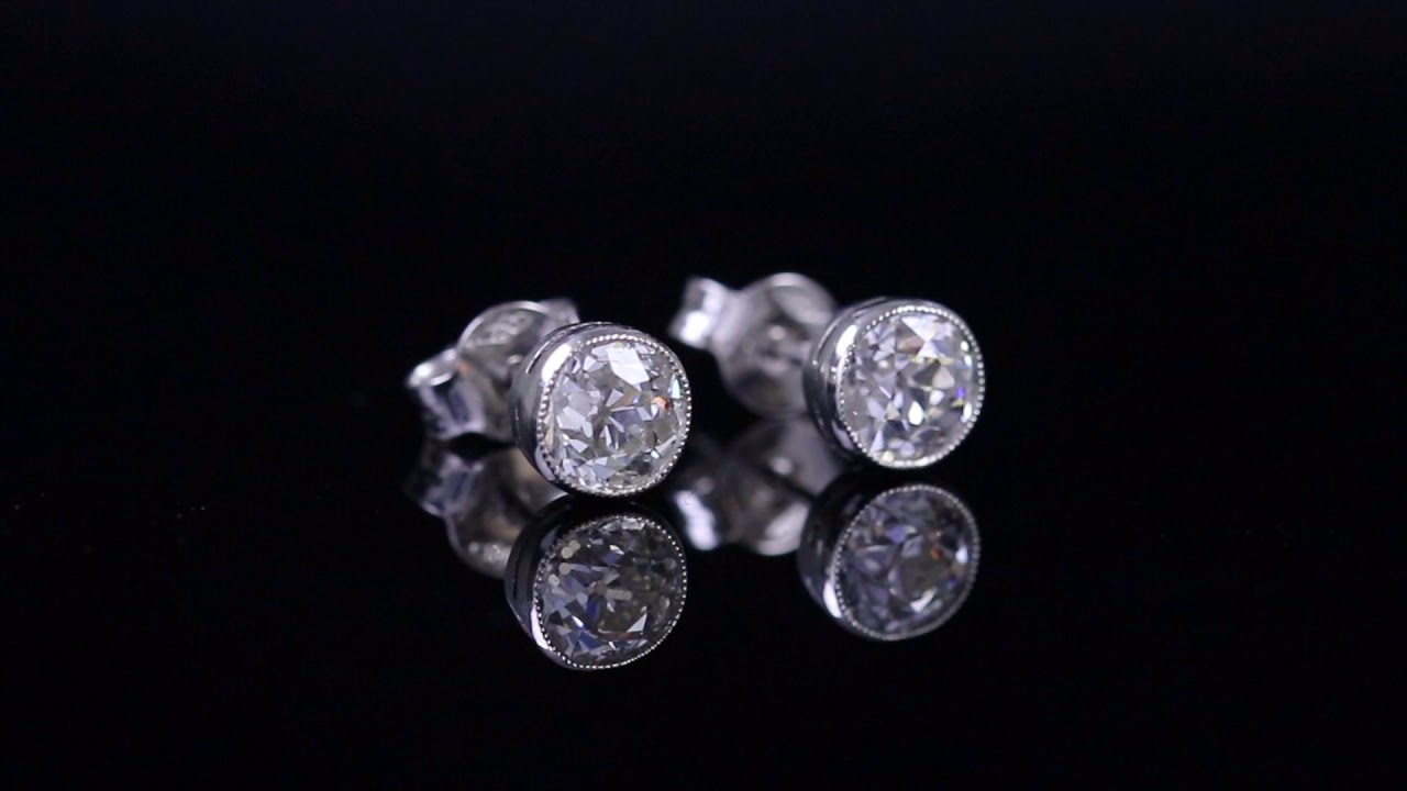 OLD CUT DIAMOND STUD EARRINGS PLATINUM 1.40CT OF DIAMOND