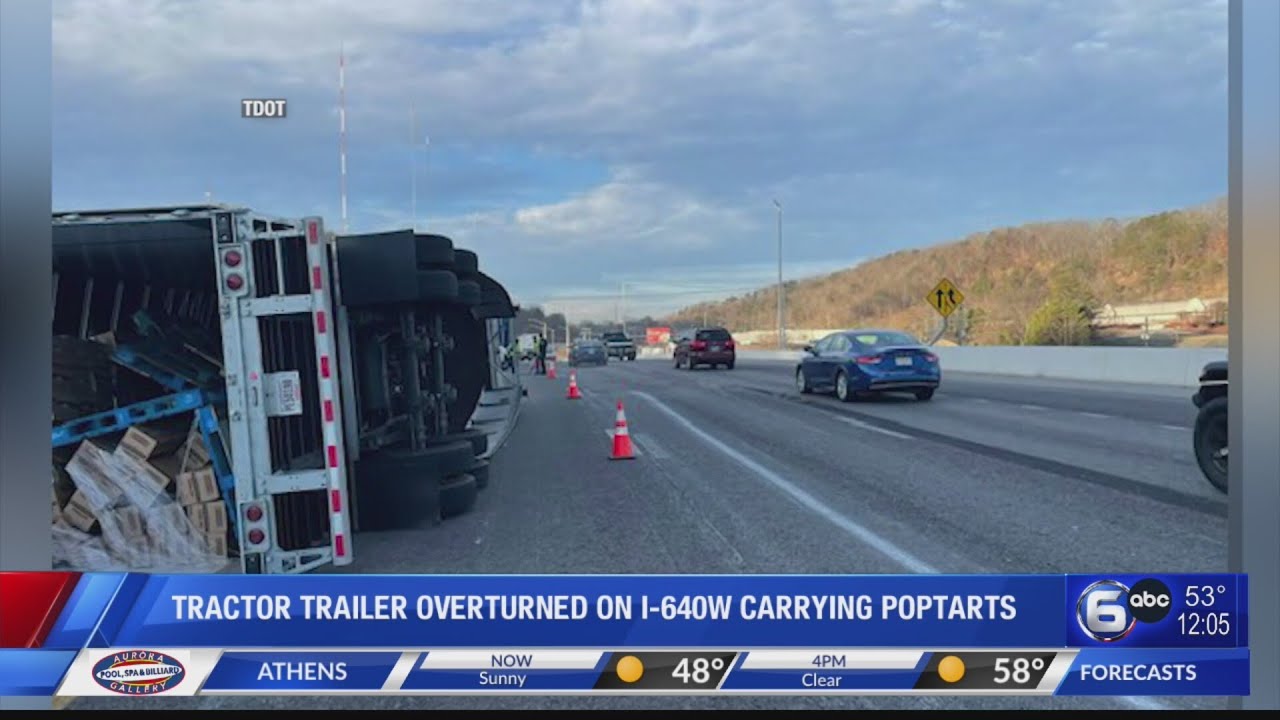 Tractor Trailer Overturned on I-640W Carrying Pop-Tarts - YouTube