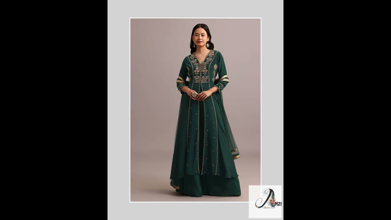 Green Embroidered Anarkali Palazzo Suit With Net Dupatta
