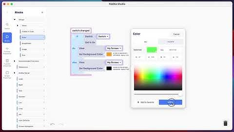 Add a Switch that change the Background Color of a View when change between On/Off - Kodika.io Docs