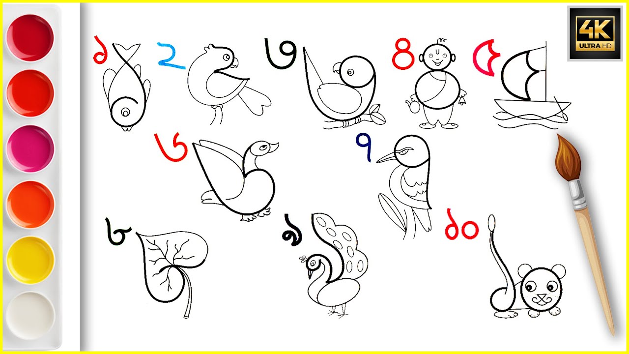 1 to 1o Assamese/Bengali Number - How to draw using Numbers 1-10 ...