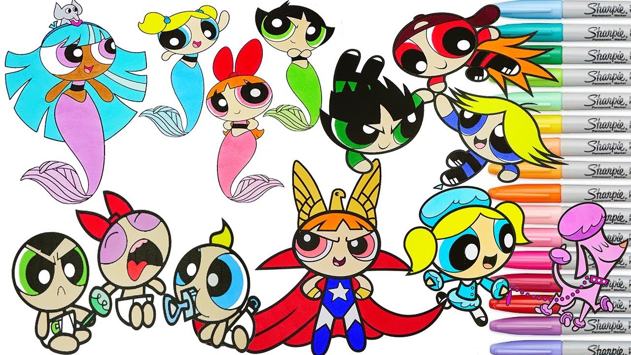 Powerpuff Girls Coloring Book pilation Rowdyruff Boys Bubbles Blossom Buttercup Bliss PPG vs RRB
