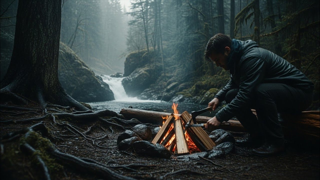 Building Tree House in Amazon Forest Near a Waterfall (ASMR)