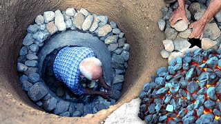 HORNO DE CAL artesanal en el monte. Elaboración con piedra caliza y arbustos secos | Documental