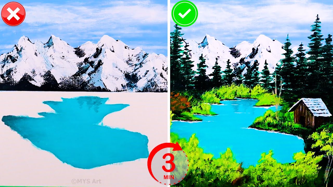 Easy Painting Nature Landscape in 3 Minutes Step by Step for beginners ...
