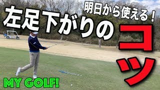 MY GOLF!-マッチプレーその9- 左足下がりでお悩みの方必見！600ヤード超、谷ありのモンスターホールでさしみがコツを伝授！[マイゴルフ ラウンド レッスン スコアアップ プロゴルファー]