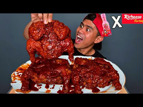 GILA! MUKBANG 3 EKOR FLYING CHICKEN RICHEESE PAKE 3 BOTOL SAOS SAMYANG!!