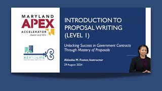 38- Government contracting with Akiesha Foster | Proposal Writing | Maryland Apex Accelerator