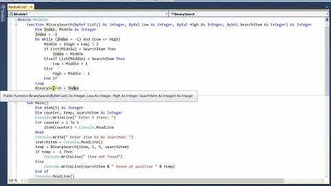 Binary  Search Program code in Visual Basic