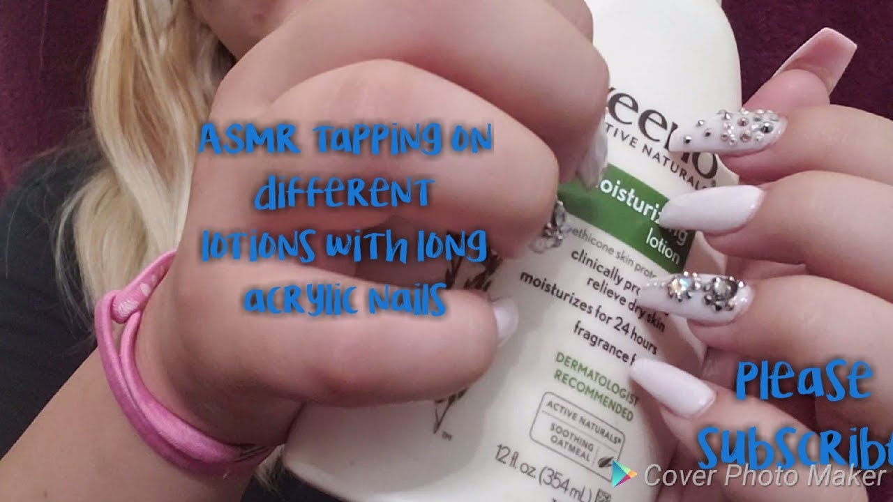 ASMR tapping on different lotions with long acrylic nails YouTube