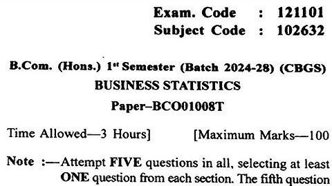 Gndu BCom 1st Semester Business Statistics Question Paper | Business Statistics Question Paper 2024