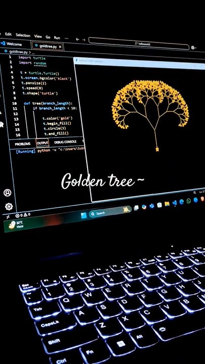 Creating a Golden Fractal Tree with Python Turtle #viralvideo #coding # ...