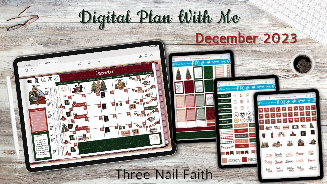 Digital Plan With Me December 2023 | Cozy Christmas Theme Digital Stickers | GoodNotes Tips | iPad