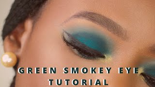 QUICK GREEN SMOKEY EYE TUTORIAL | SIMPLE AND EASY EYE MAKEUP| VERY DETAILED TUTORIAL ON DARK SKIN