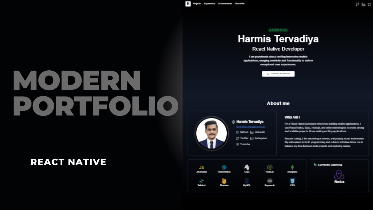 Modern Portfolio using React Native - YouTube