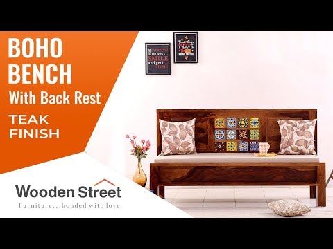 Benches: Buy Sheesham Wood Boho Bench With Back Rest( Teak finish) Online @ Wooden