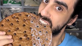 Food ASMR Eating a Chocolate Chip Cookie with Milk