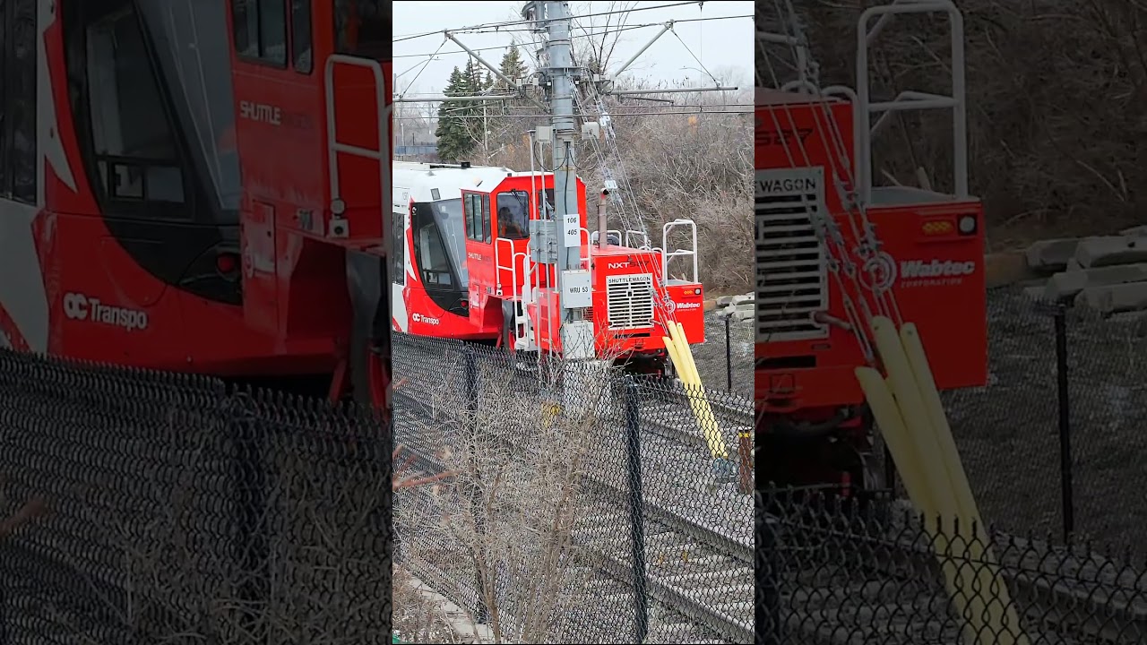 ShuttleWagon Commander NXT527 (diesel mobile rail car mover), towing and recovering O-Train LRVs