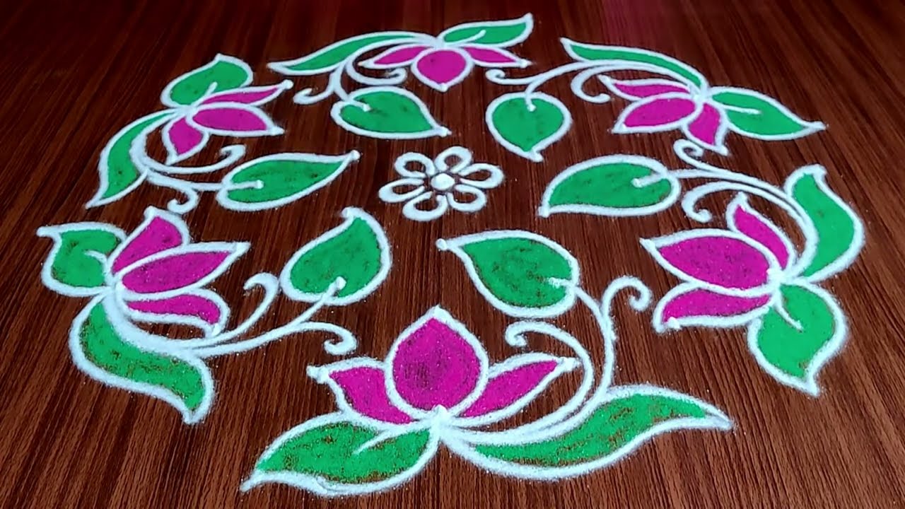 Ugadi Rangoli Designs 2022 | 7x4 Dots Simple Lotus Flower Rangoli ...