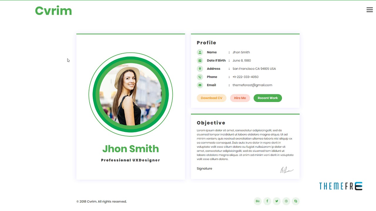 Cvrim - CV Resume Virtual vCard Portfolio HTML5 Template Cortn - YouTube