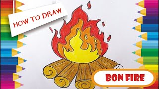 How to Draw Fire || Drawing fire easy step by step || bon fire drawings