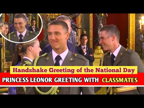 Princess Leonor handshake greets with academy classmates while her parents make jokes |national day