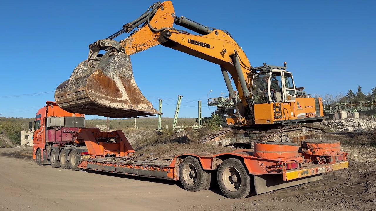 Loading & Transporting Two Liebherr 974 Excavators On Site - Labrianidis Mining Works - 4k