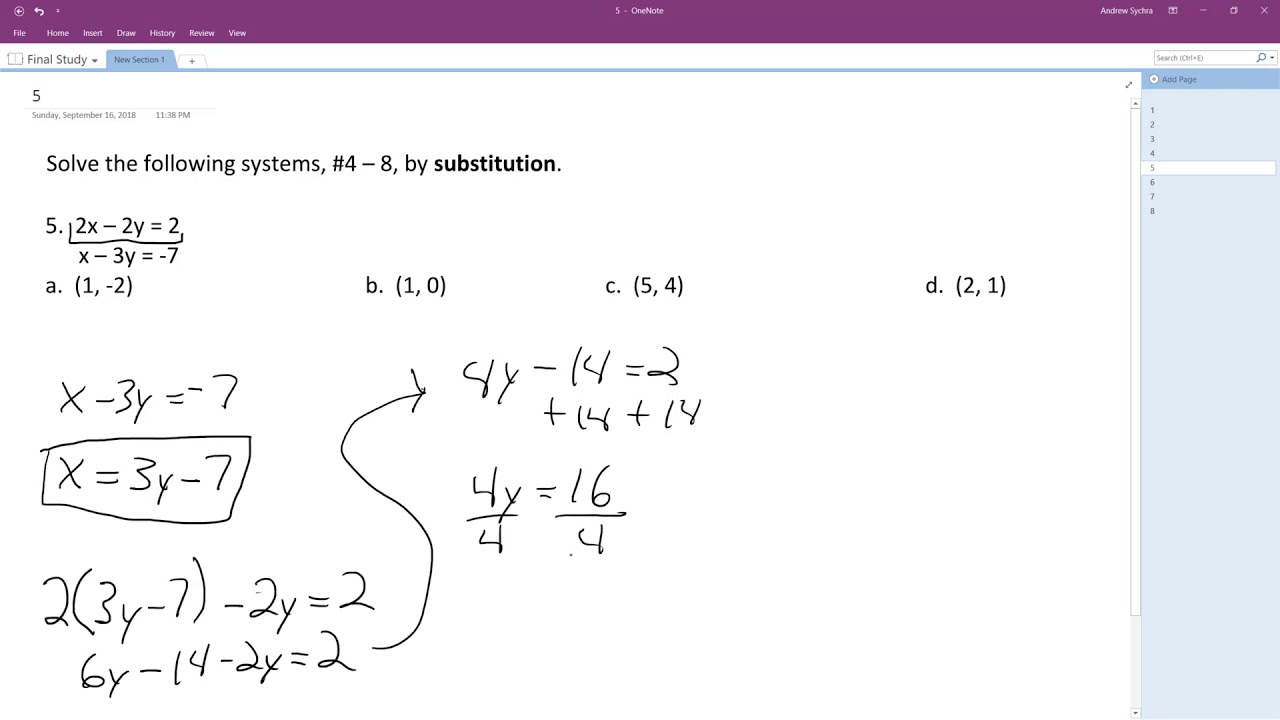 2x 2y 2 X 3y 7 Solve By Substitution Youtube