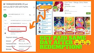 GET PAID SAME DAY AFTER REDEMPTION! | Coin Town - Merge, Slots, Make Money screenshot 2