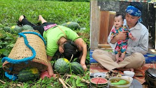 The 18-year-old single mother harvests the watermelon garden and HUNG sews clothes for her children