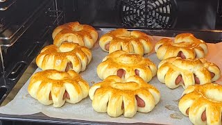 The most delicious sausages in the dough. Unusual presentation
