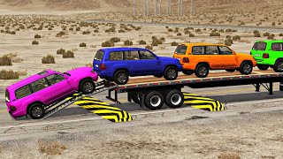 Flatbed Trailer new Toyota Cars Transportation with Truck - Pothole vs Car #01 - BeamNG.Drive