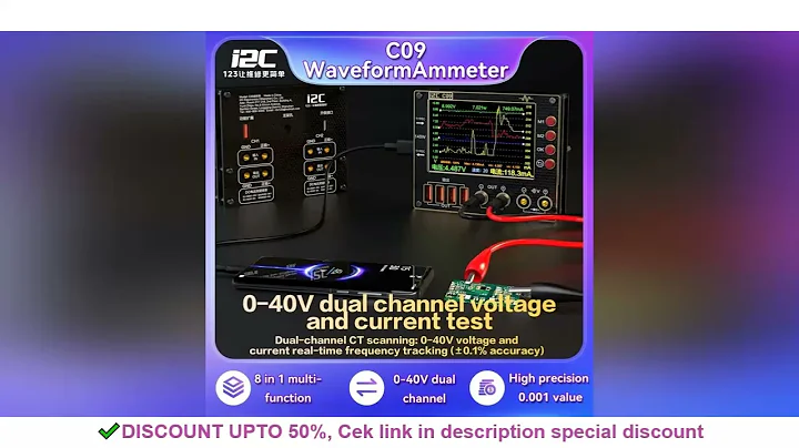 I2C C09 Waveform Ammeter 0-40V Input Dual Channel Voltage Current Tester 4 Inch HD Display Fast Diod