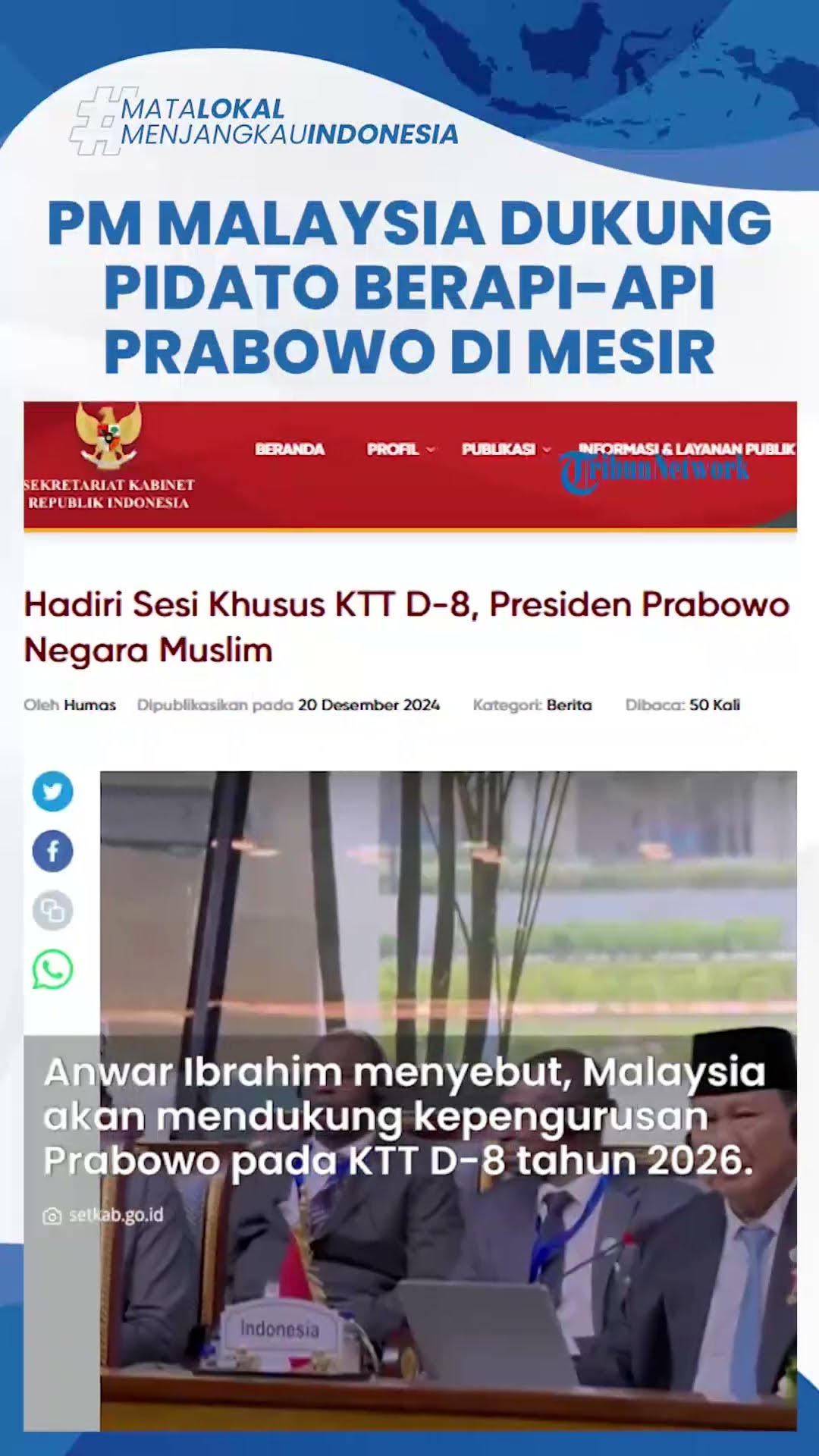 PM Malaysia Anwar Ibrahim Dukung Pidato Prabowo di KTT D8 Mesir, Serukan Ajakan untuk Bela Palestina