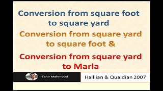 Conversion from Square foot to square yard & conversion from square yard to Marla