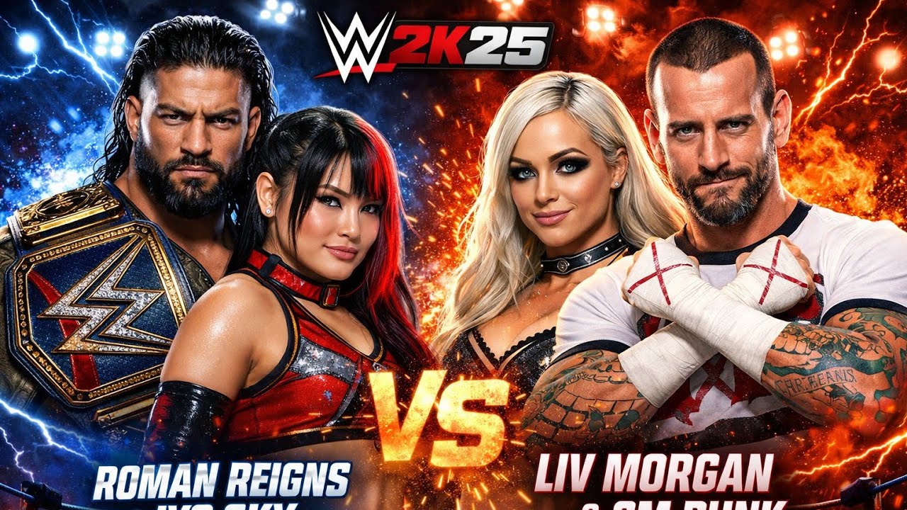 WWE 2K25 Roman Reigns & Iyo Sky Vs Liv Morgan & Cm punk Match