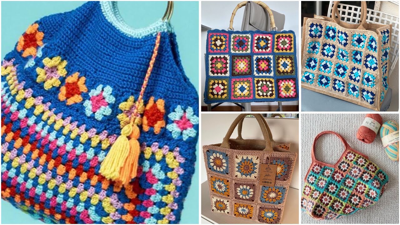 Granny crochet square pattern shoulder bag/tote bag/handbag designs