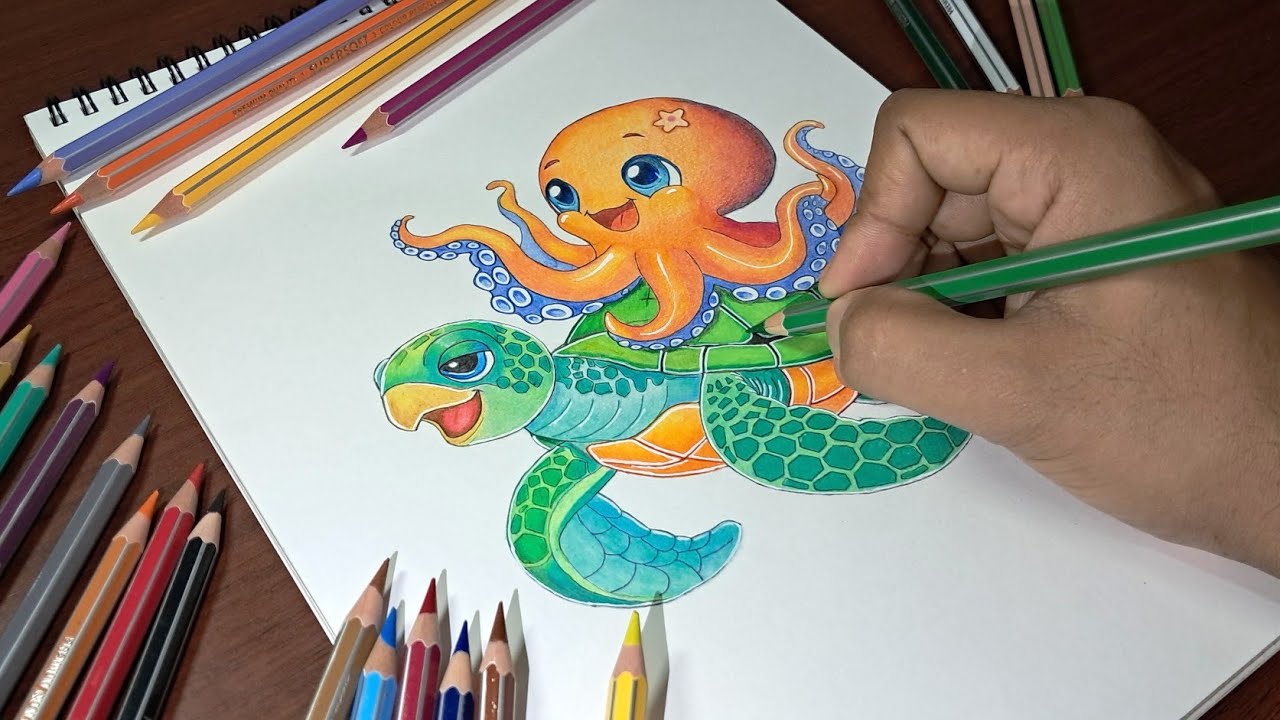 Octopus Riding Turtle Gif Drawing cute Octopus and Turtle | - YouTube