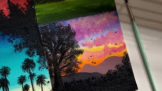Pink Sunset Landscape Painting | Easy Acrylic Painting Tutorial 🌸🎨