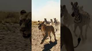 #Lion #Zebra #Running #Desert